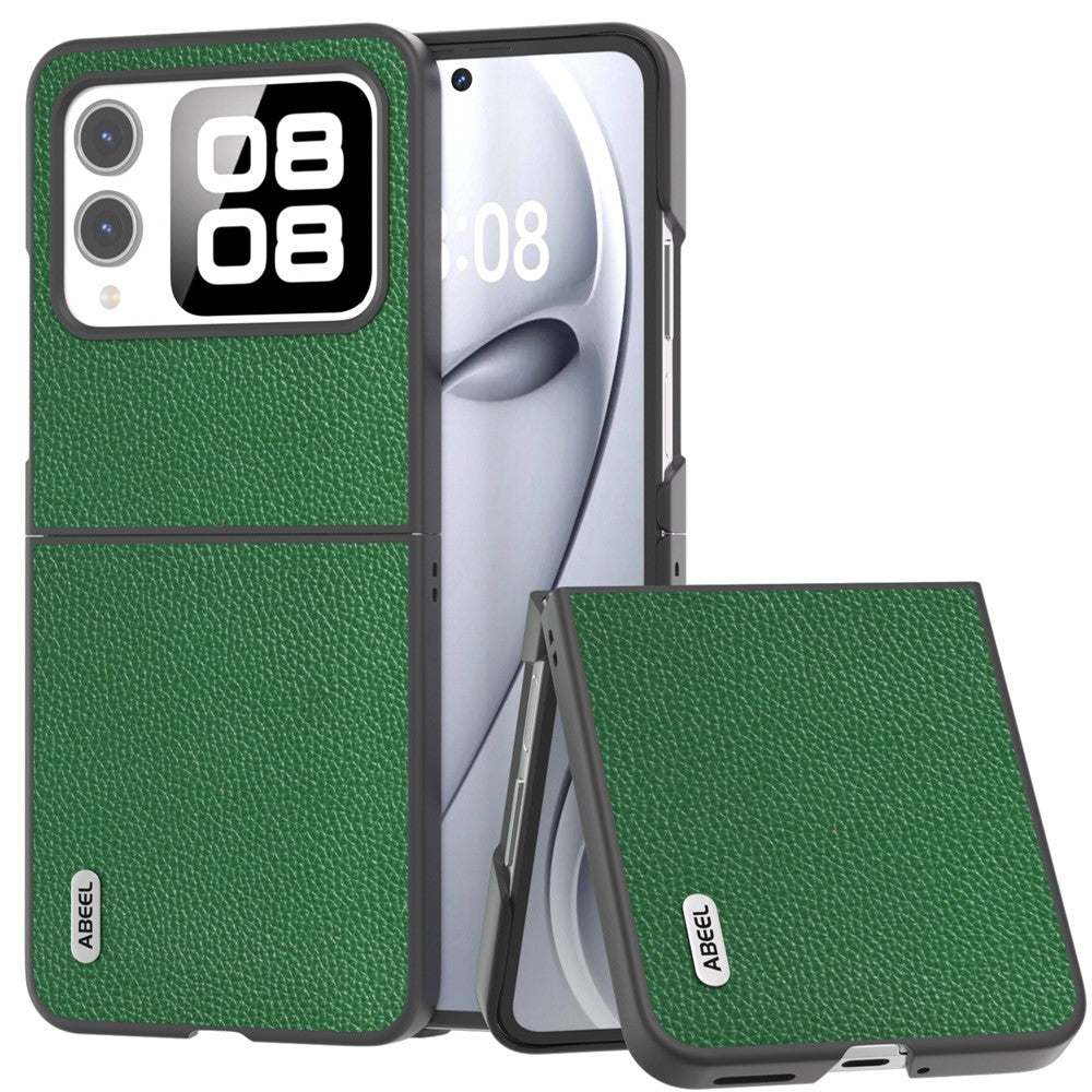 ABEEL For Huawei nova Flip 5G Case Litchi Texture Genuine Cow Leather+PC Phone Cover