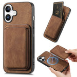 For iPhone 16 Case Compatible with MagSafe Leather Back Cover with Detachable Card Holder