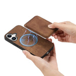 For iPhone 16 Case Compatible with MagSafe Leather Back Cover with Detachable Card Holder