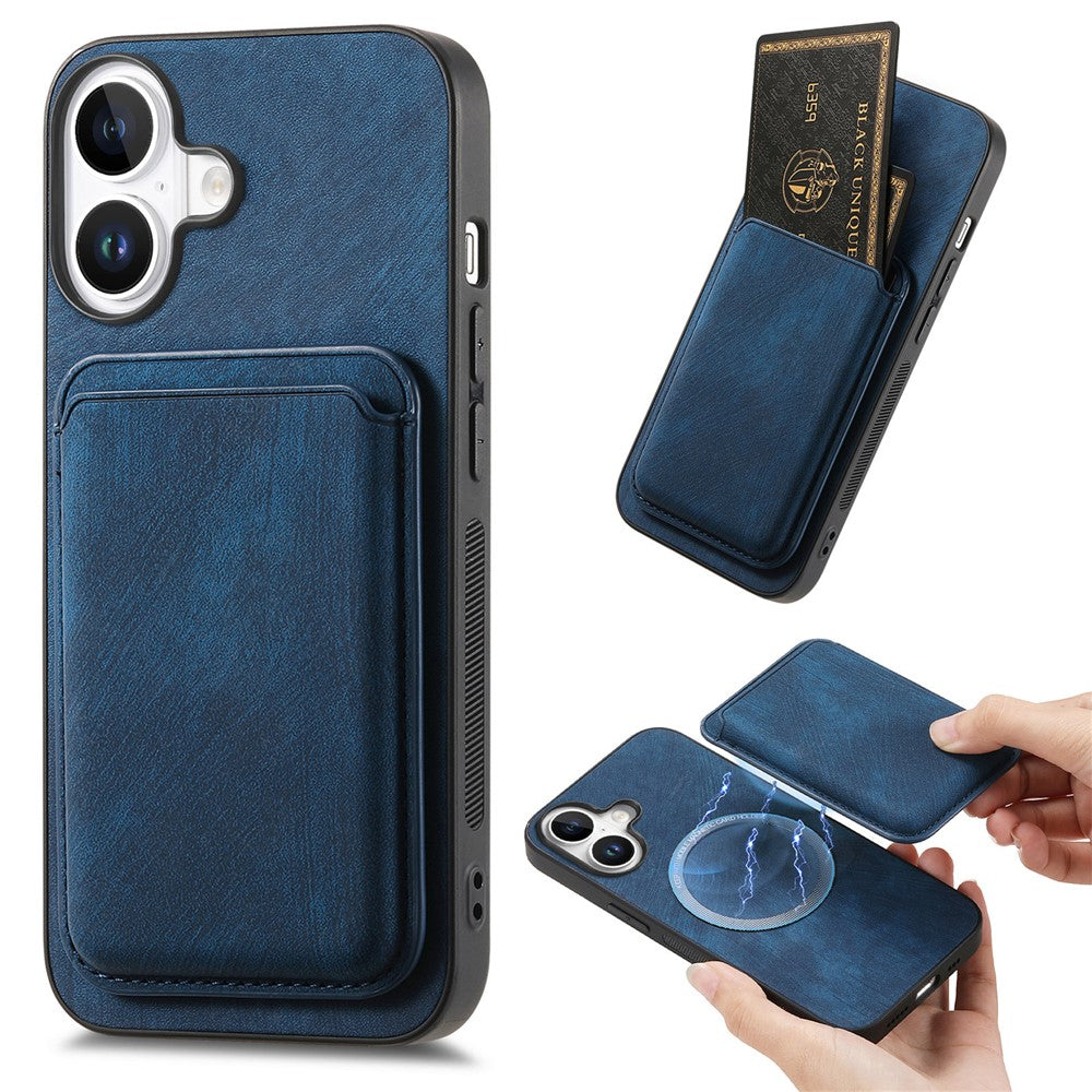 For iPhone 16 Case Compatible with MagSafe Leather Back Cover with Detachable Card Holder