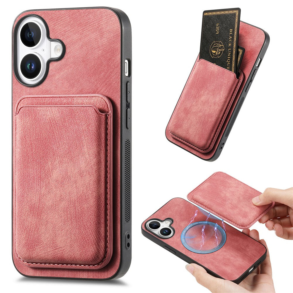 For iPhone 16 Case Compatible with MagSafe Leather Back Cover with Detachable Card Holder