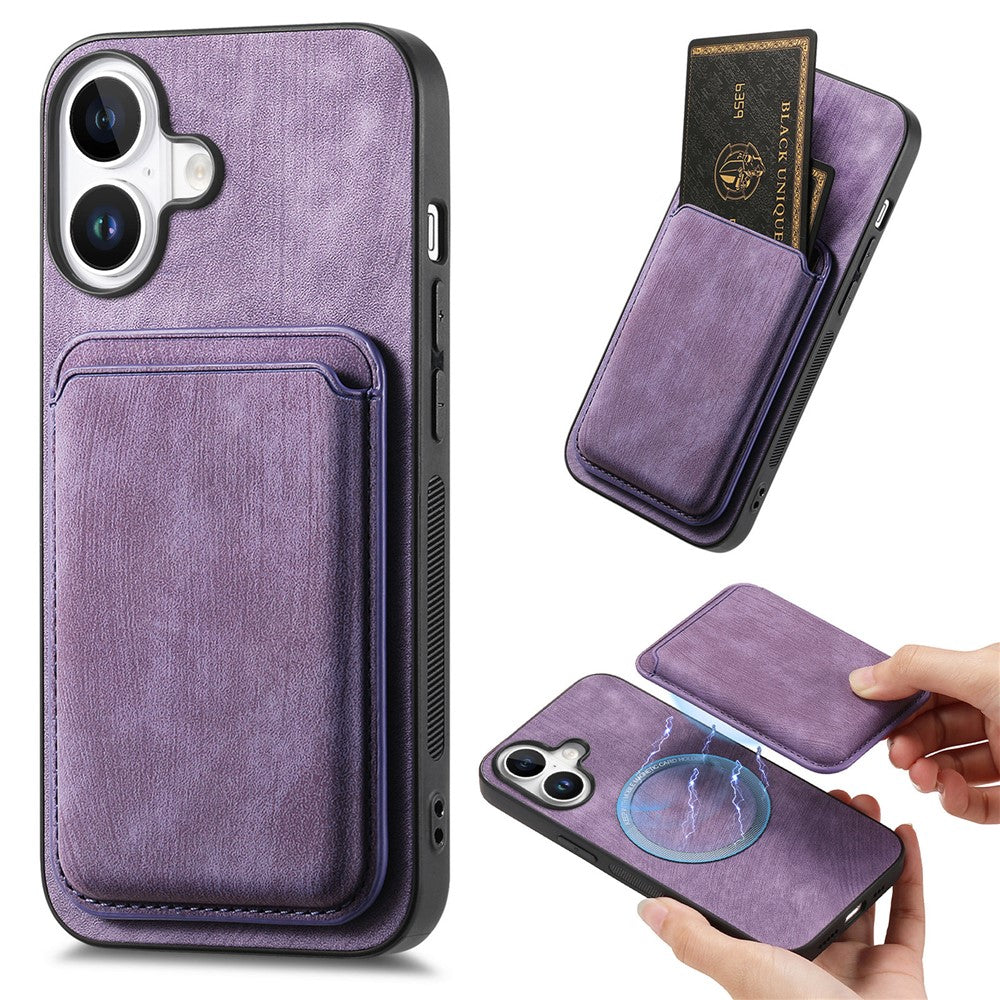 For iPhone 16 Case Compatible with MagSafe Leather Back Cover with Detachable Card Holder