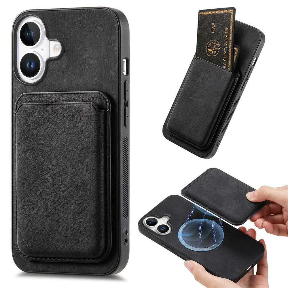 For iPhone 16 Case Compatible with MagSafe Leather Back Cover with Detachable Card Holder