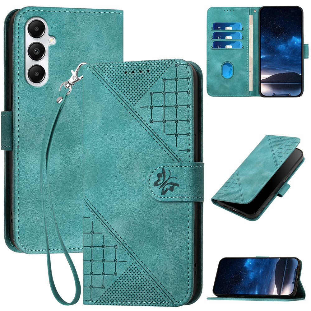 Til Samsung Galaxy A05s 4G Læderpung Etui Sommerfugl Blomst Trykt Telefoncover med Rem