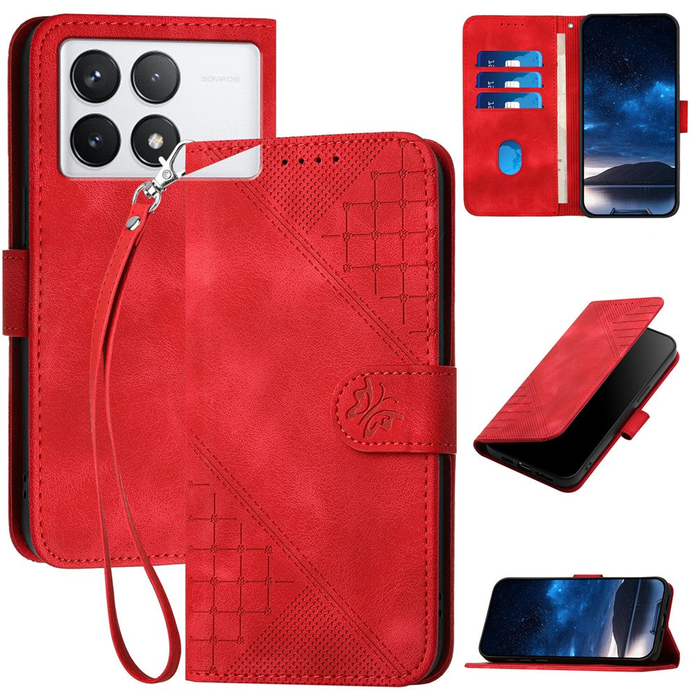 For Xiaomi Poco X6 Pro 5G / Redmi K70E 5G Leather Wallet Case Butterfly Flower Imprinted Phone Cover with Strap