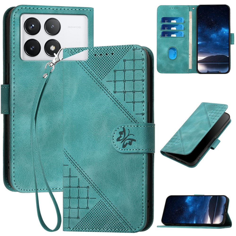 For Xiaomi Poco X6 Pro 5G / Redmi K70E 5G Leather Wallet Case Butterfly Flower Imprinted Phone Cover with Strap