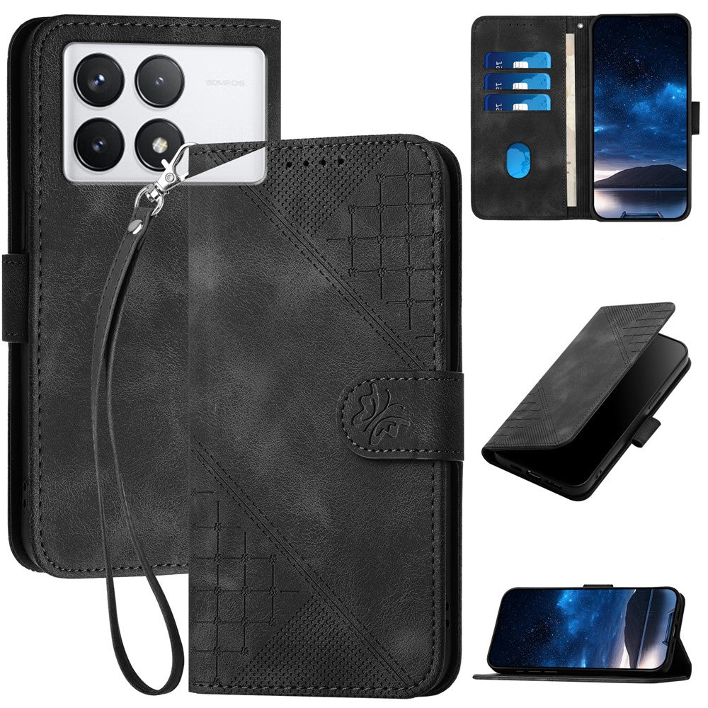 For Xiaomi Poco X6 Pro 5G / Redmi K70E 5G Leather Wallet Case Butterfly Flower Imprinted Phone Cover with Strap