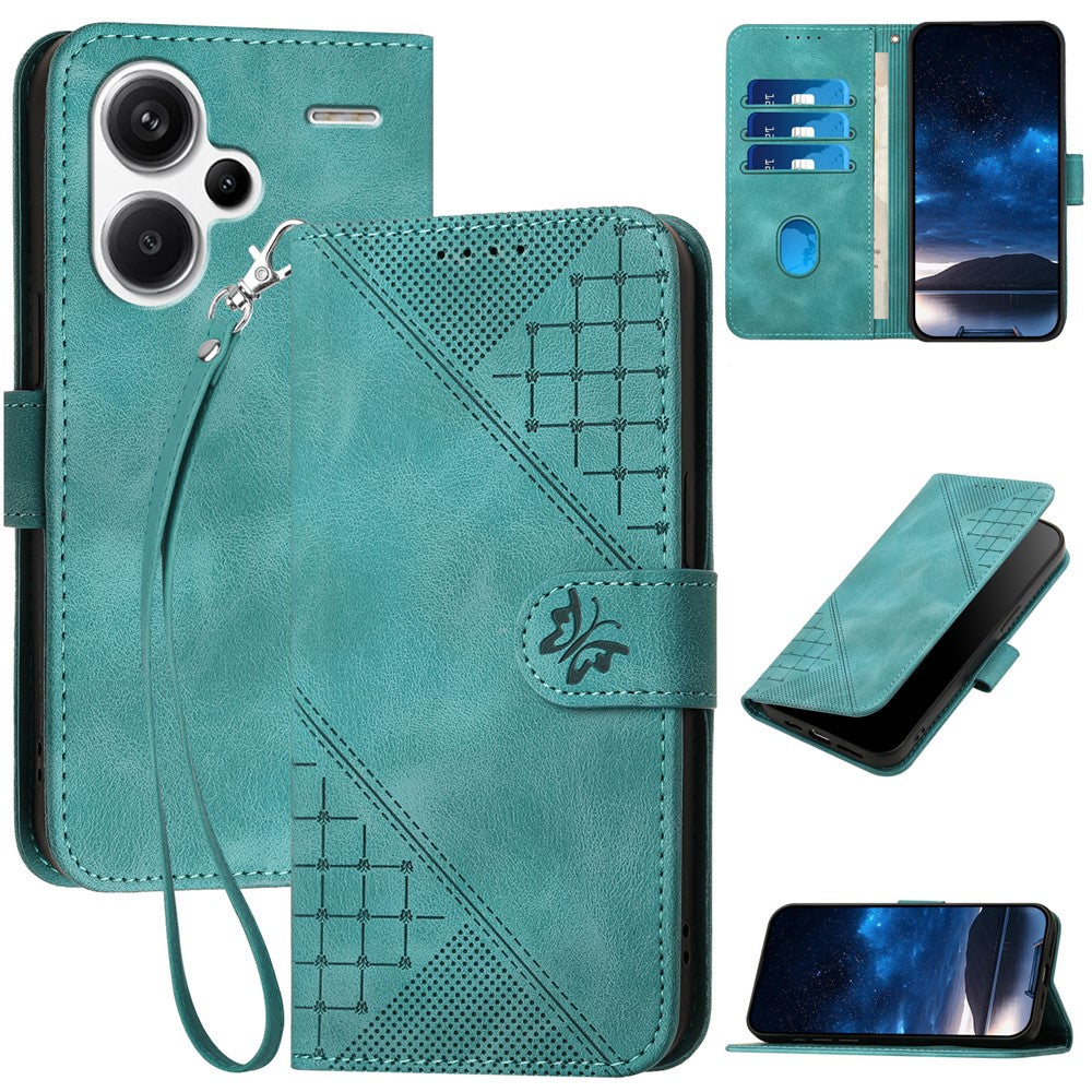 For Xiaomi Redmi Note 13 Pro+ 5G Leather Wallet Case Butterfly Flower Imprinted Phone Cover with Strap