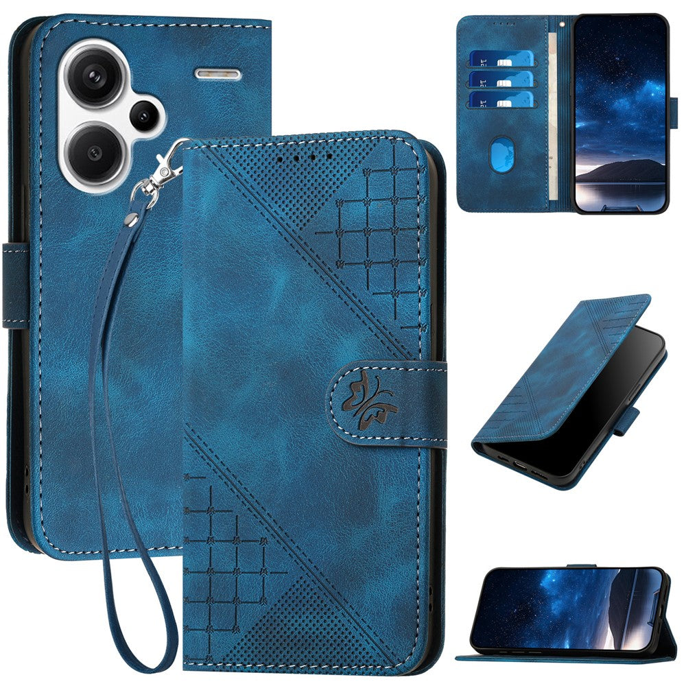 For Xiaomi Redmi Note 13 Pro+ 5G Leather Wallet Case Butterfly Flower Imprinted Phone Cover with Strap