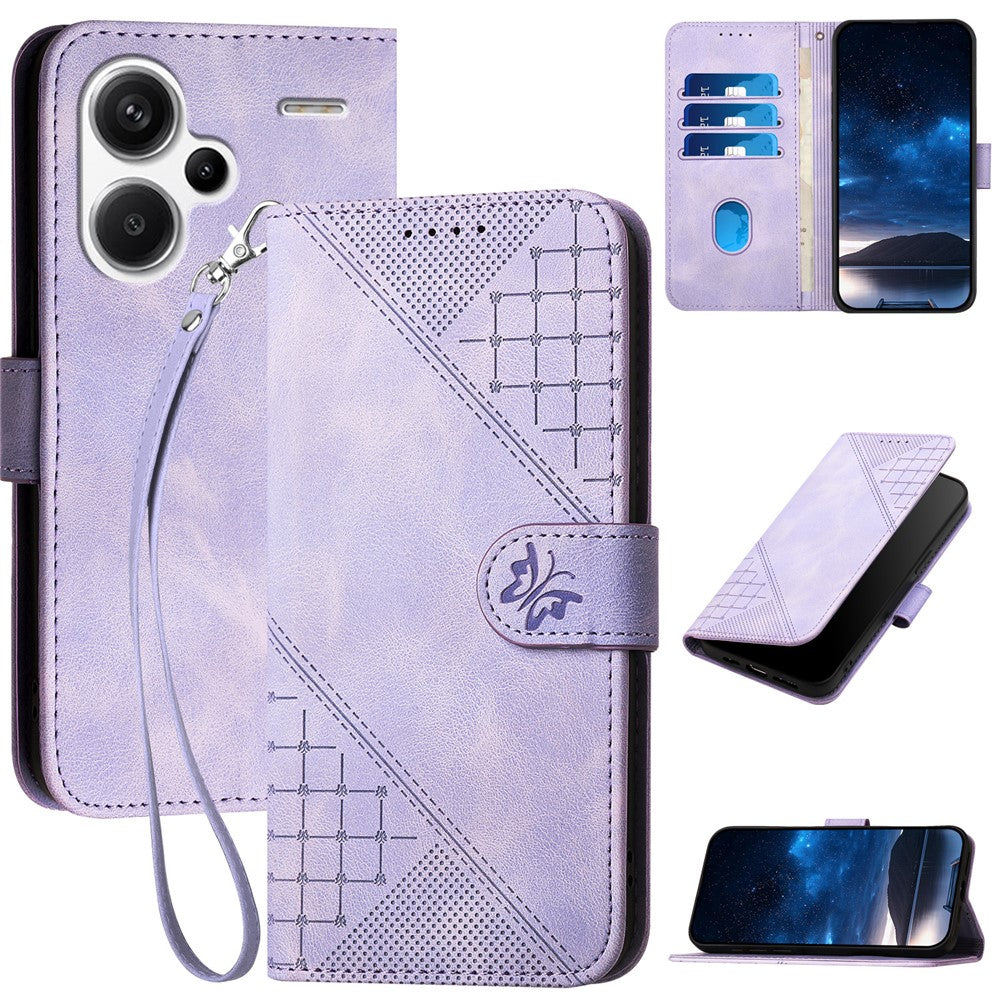 For Xiaomi Redmi Note 13 Pro+ 5G Leather Wallet Case Butterfly Flower Imprinted Phone Cover with Strap