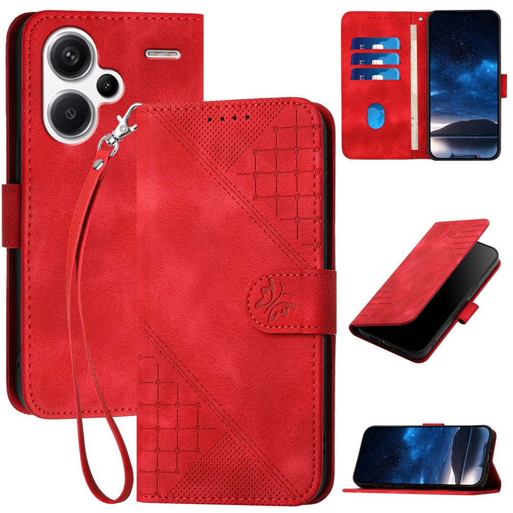 For Xiaomi Redmi Note 13 Pro+ 5G Leather Wallet Case Butterfly Flower Imprinted Phone Cover with Strap