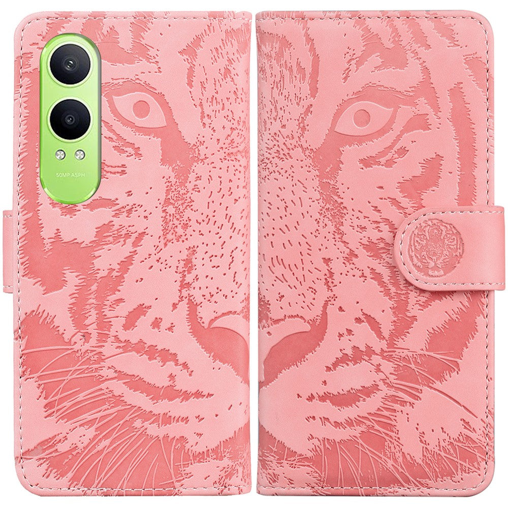 OnePlus Nord CE4 Lite 5G-skal Tiger Imprint läderplånboksfodral