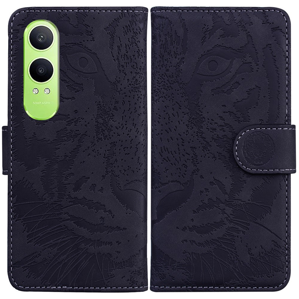 OnePlus Nord CE4 Lite 5G-skal Tiger Imprint läderplånboksfodral