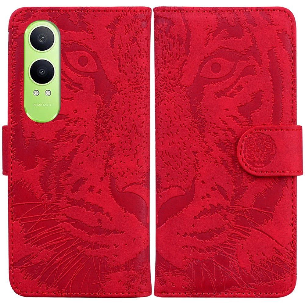 OnePlus Nord CE4 Lite 5G-skal Tiger Imprint läderplånboksfodral