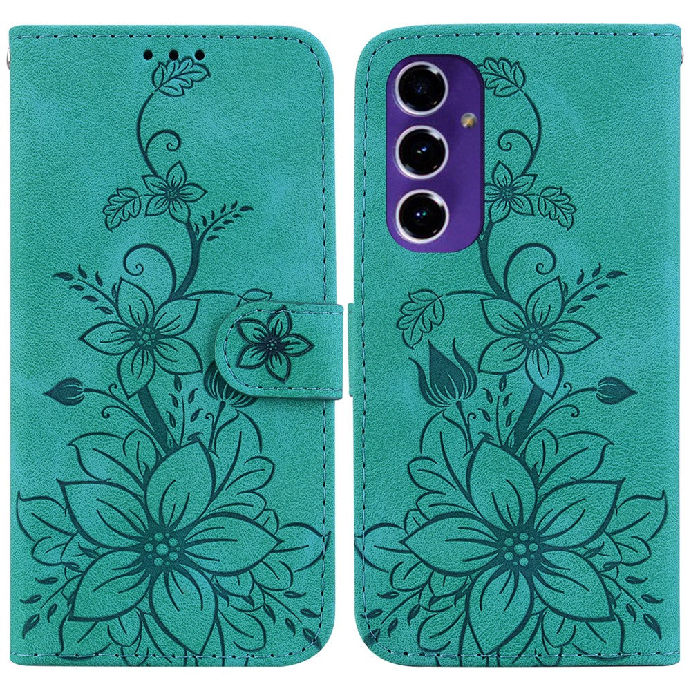 Samsung Galaxy A16 5G / A16 4G Skal Lily Flower Imprint Lädermobilskal med Stativ