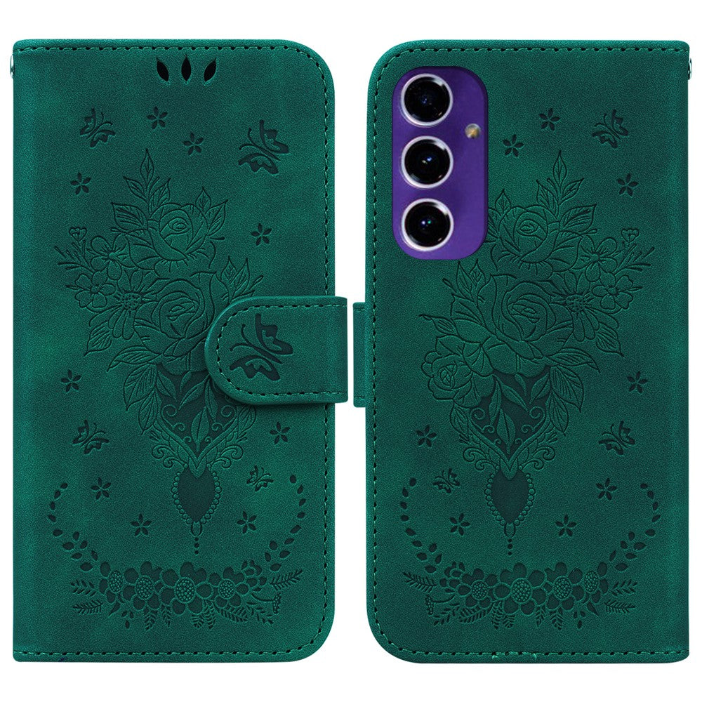 Til Samsung Galaxy A16 5G / A16 4G Etui PU Læder Pung Telefon Cover Sommerfugl Blomst Tryk