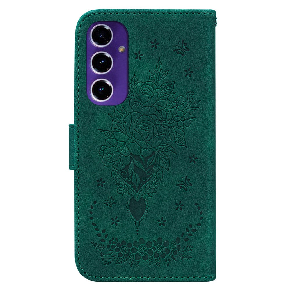 Til Samsung Galaxy A16 5G / A16 4G Etui PU Læder Pung Telefon Cover Sommerfugl Blomst Tryk