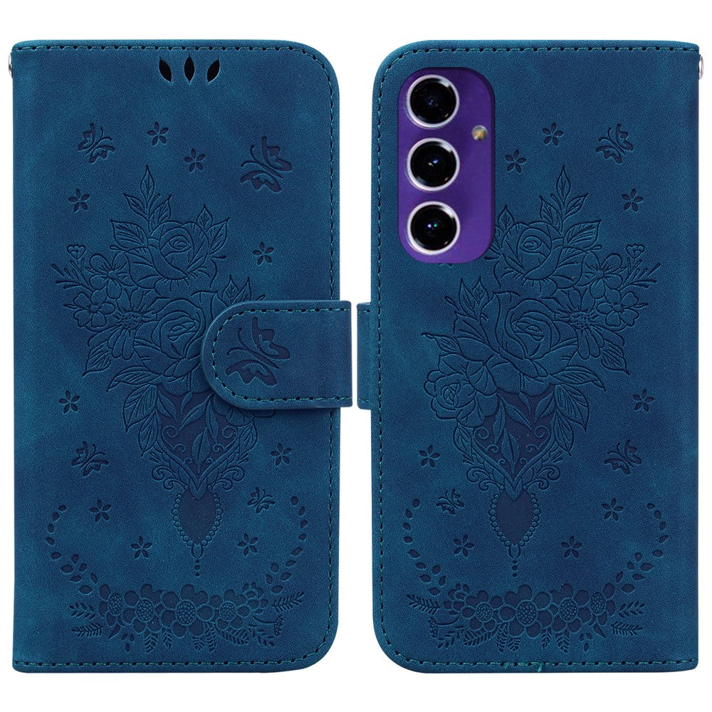 Til Samsung Galaxy A16 5G / A16 4G Etui PU Læder Pung Telefon Cover Sommerfugl Blomst Tryk