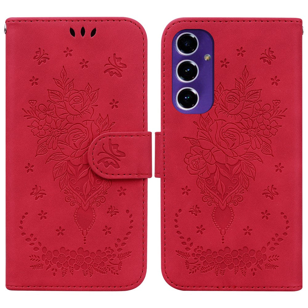 Til Samsung Galaxy A16 5G / A16 4G Etui PU Læder Pung Telefon Cover Sommerfugl Blomst Tryk