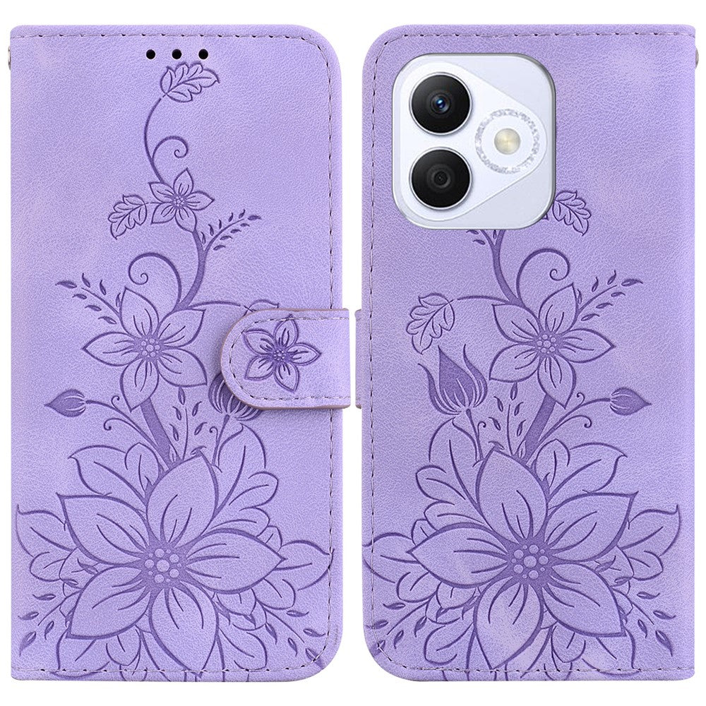 For Honor X60i 5G Case Lily Flower Imprint Leather Phone Cover with Stand