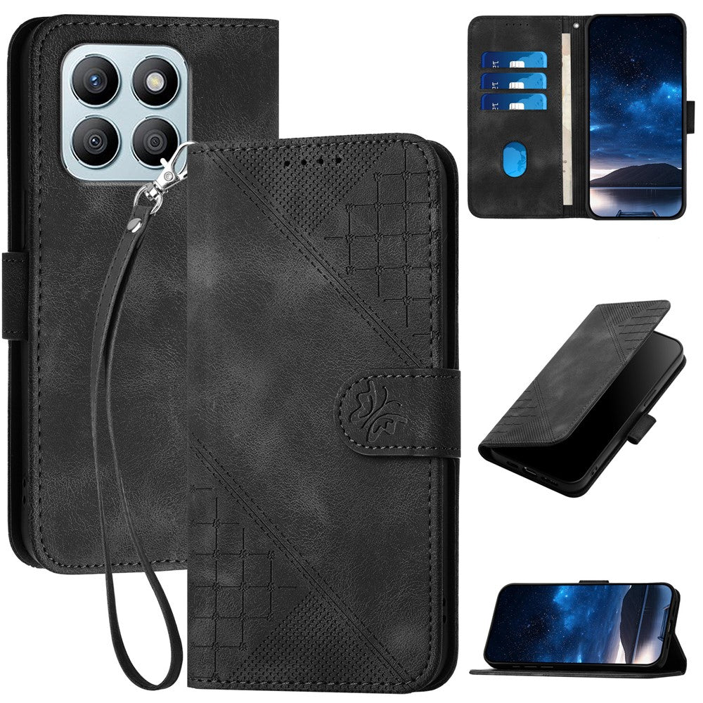 For Honor X8b 4G Leather Wallet Case Butterfly Flower Imprinted Phone Cover with Strap