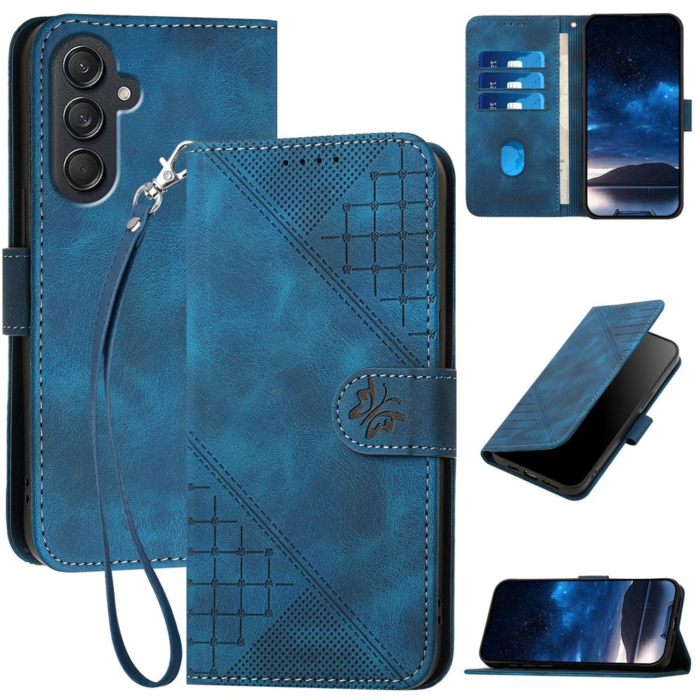 For Samsung Galaxy F55 5G / C55 5G / M55 5G Leather Wallet Case Butterfly Flower Imprinted Phone Cover with Strap