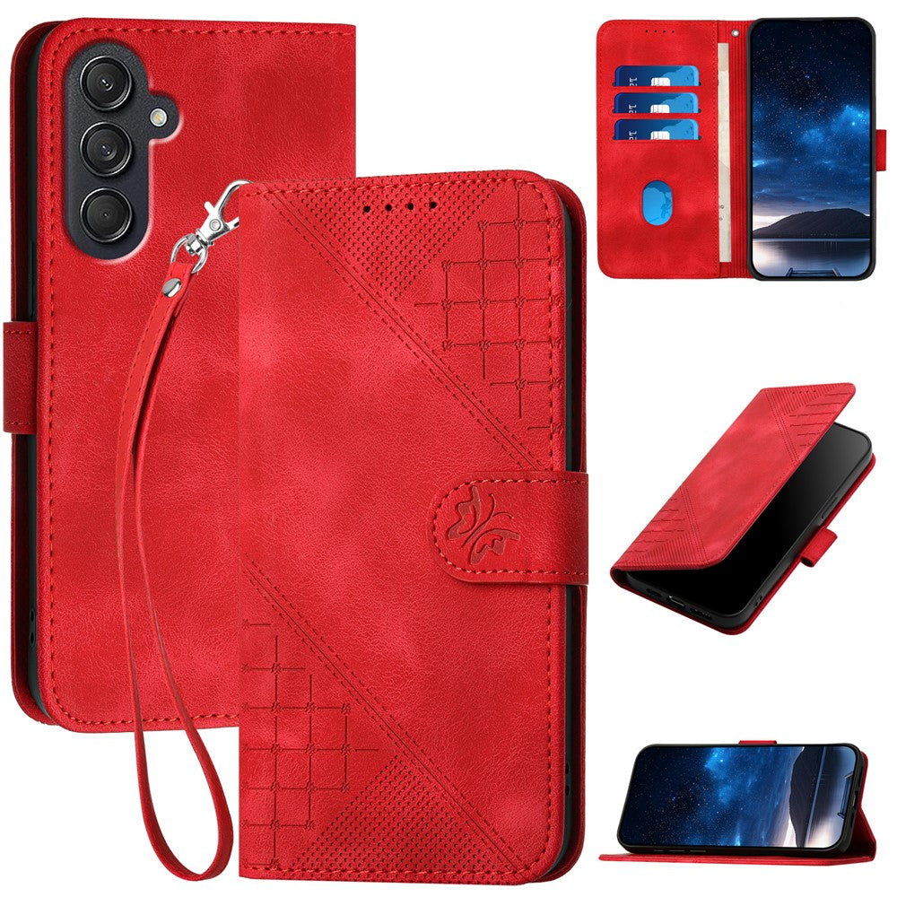For Samsung Galaxy F55 5G / C55 5G / M55 5G Leather Wallet Case Butterfly Flower Imprinted Phone Cover with Strap