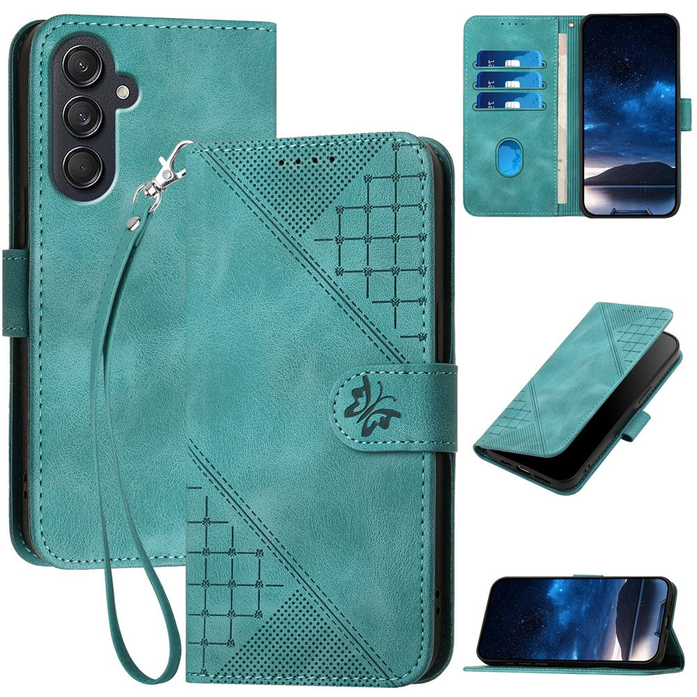 For Samsung Galaxy F55 5G / C55 5G / M55 5G Leather Wallet Case Butterfly Flower Imprinted Phone Cover with Strap