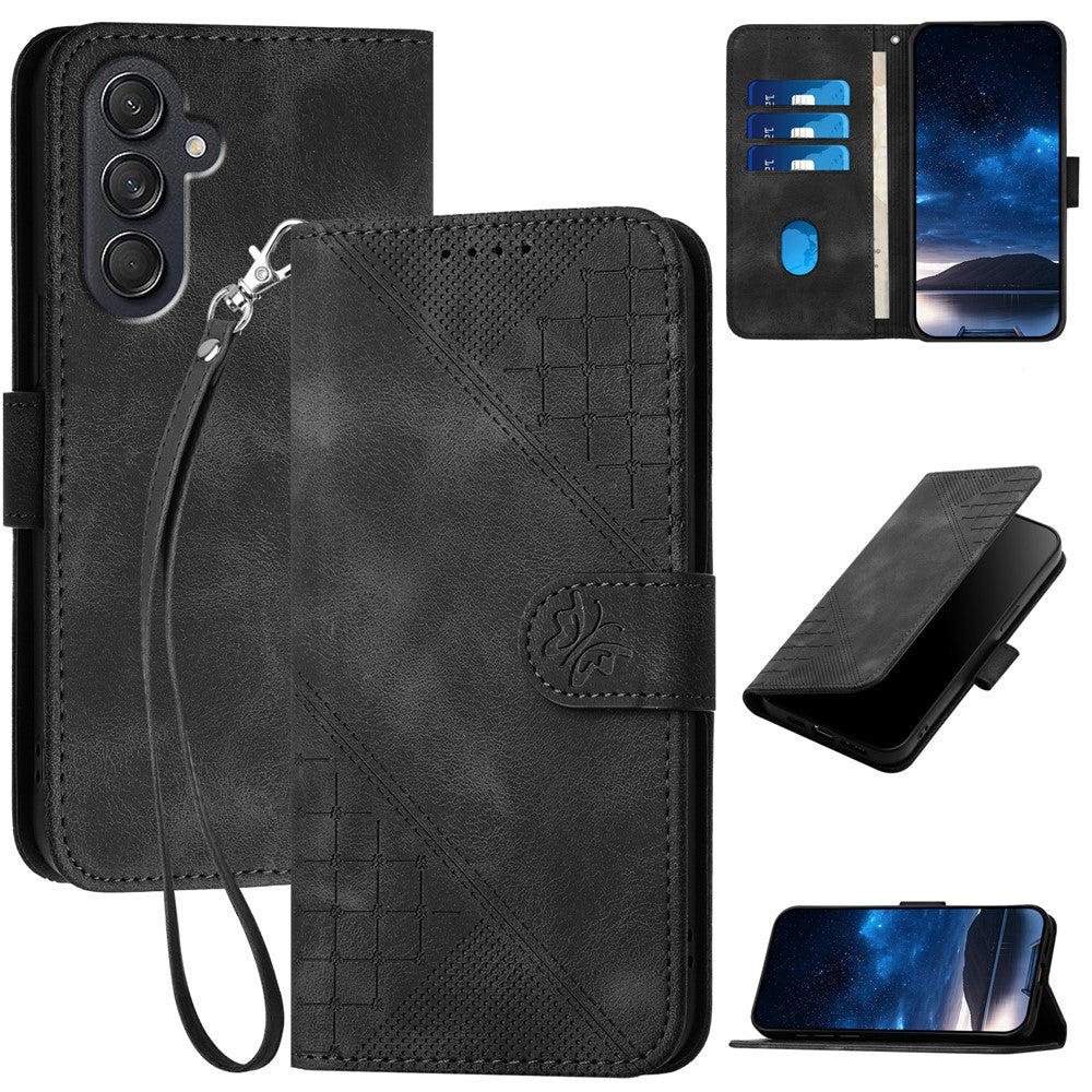 For Samsung Galaxy F55 5G / C55 5G / M55 5G Leather Wallet Case Butterfly Flower Imprinted Phone Cover with Strap