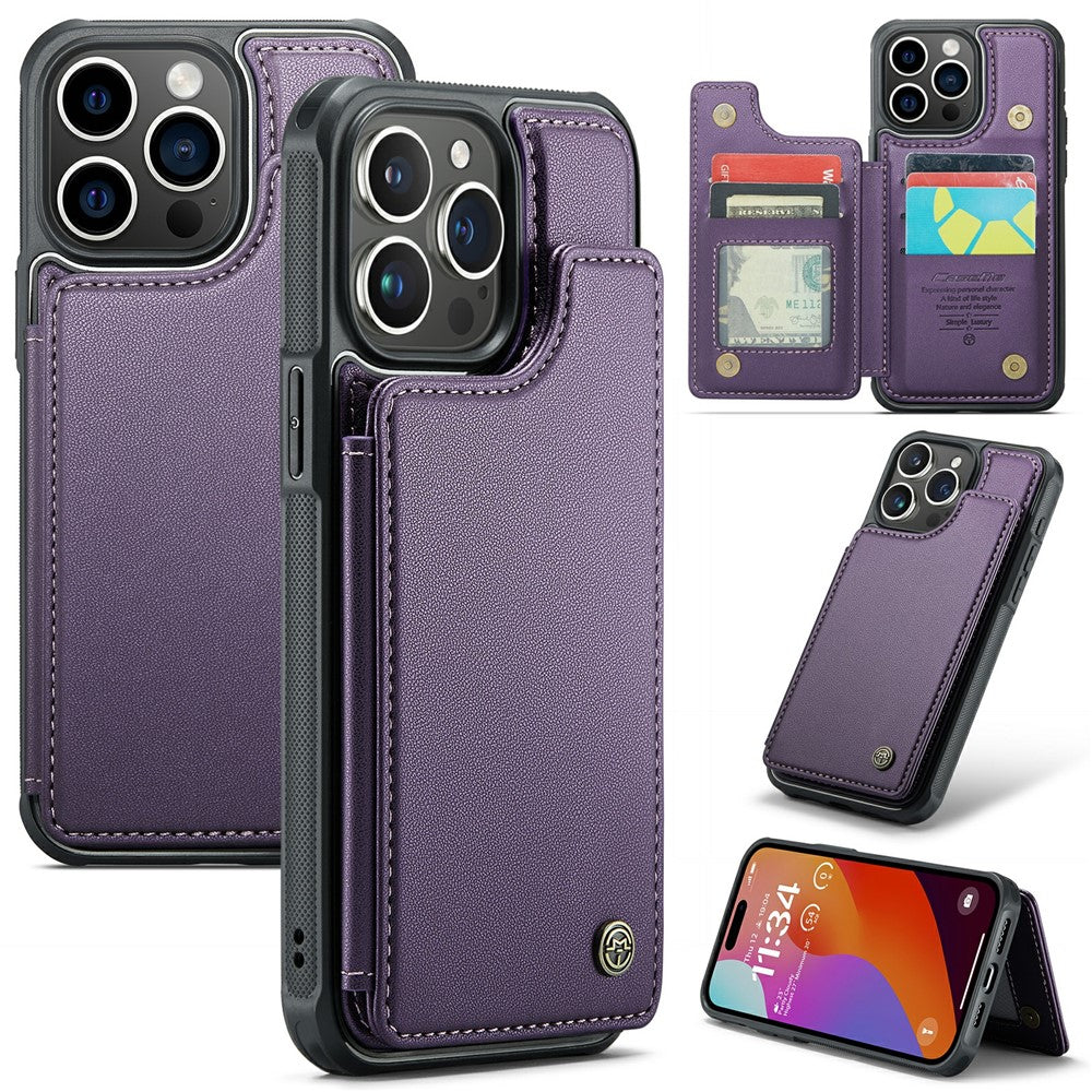 Til iPhone 16 Pro Max telefoncover CASEME C22 læderbagside med RFID-blokerende kortpladser