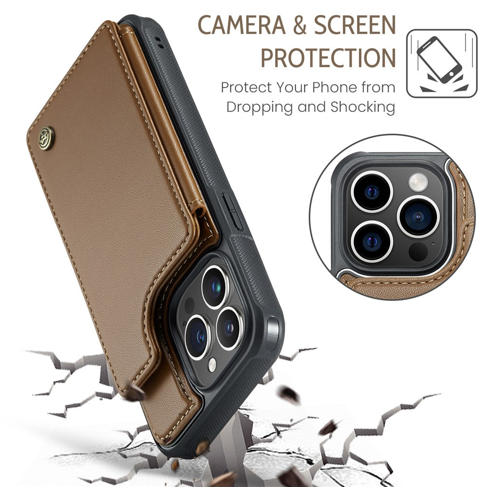 For iPhone 16 Pro Phone Case CASEME C22 Leather Back Cover with RFID Blocking Card Slots