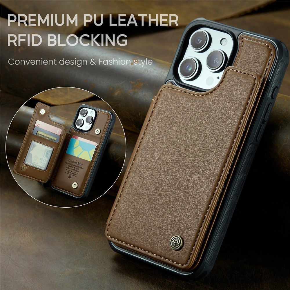 For iPhone 16 Pro Phone Case CASEME C22 Leather Back Cover with RFID Blocking Card Slots