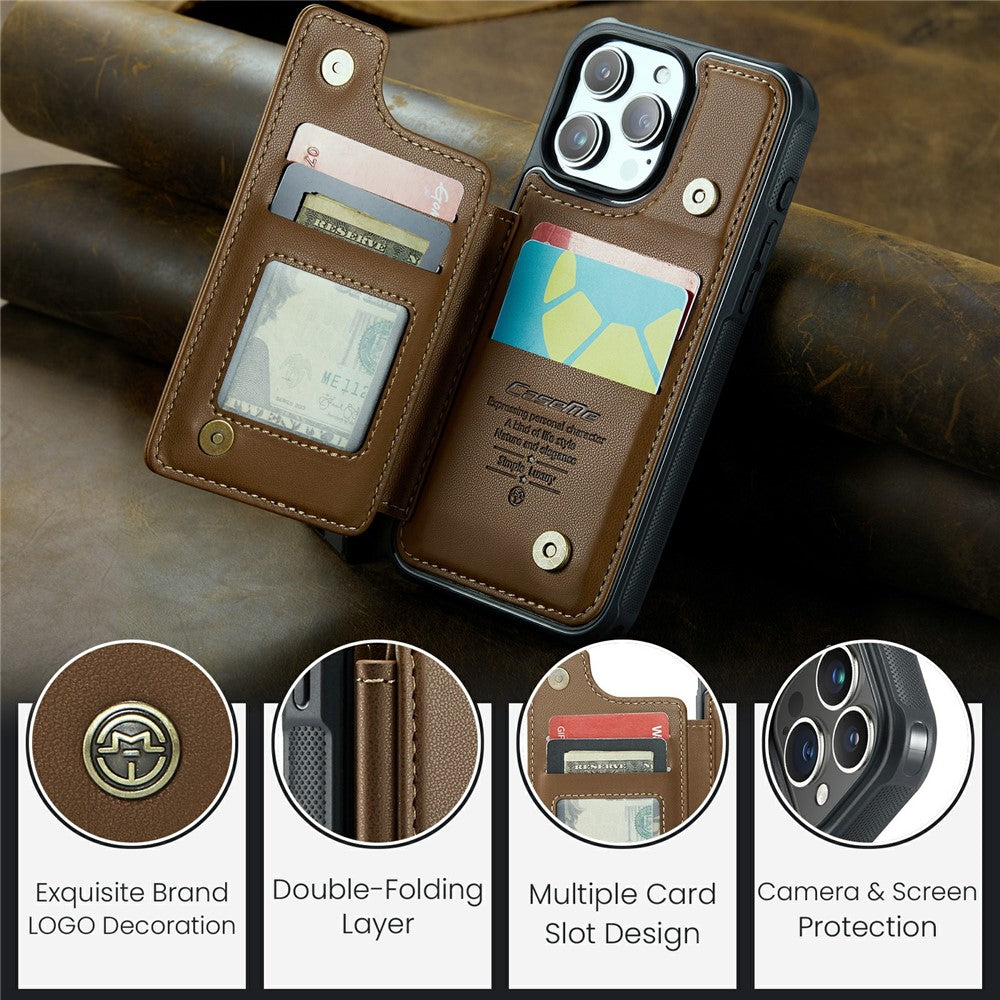 For iPhone 16 Pro Phone Case CASEME C22 Leather Back Cover with RFID Blocking Card Slots