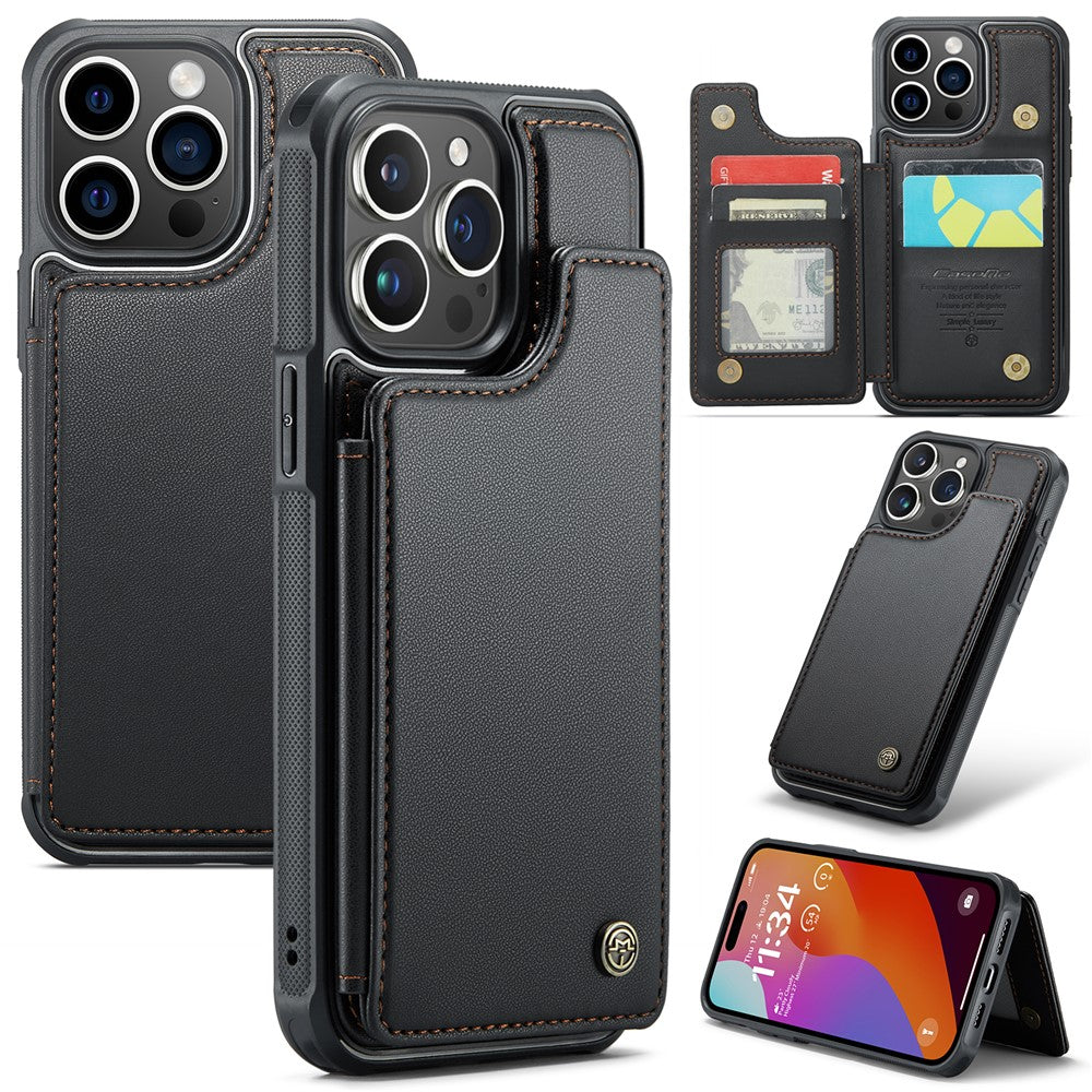 For iPhone 16 Pro Phone Case CASEME C22 Leather Back Cover with RFID Blocking Card Slots