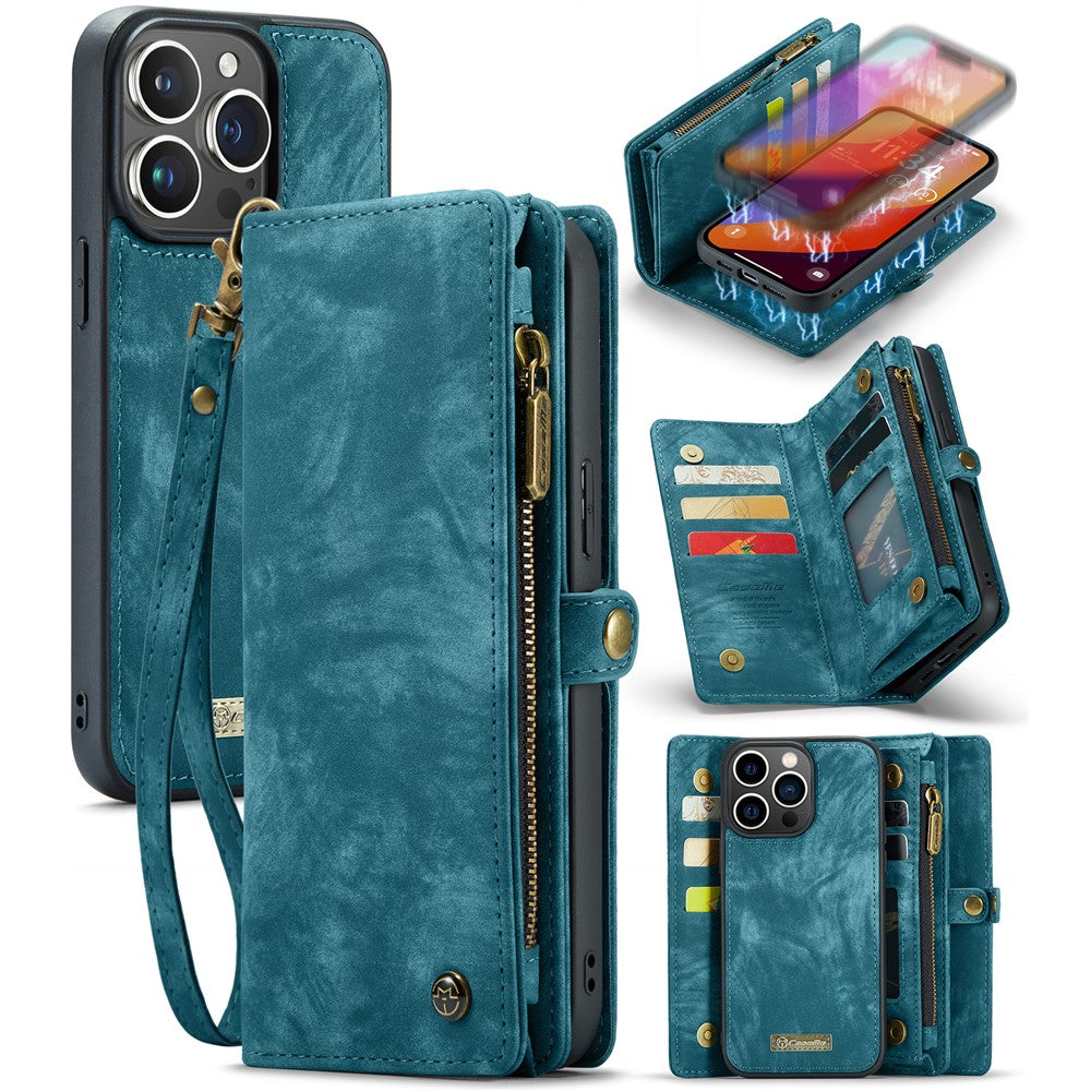 For iPhone 16 Pro Max Phone Cases CASEME 008 Leather Cover with Detachable Wallet and Strap