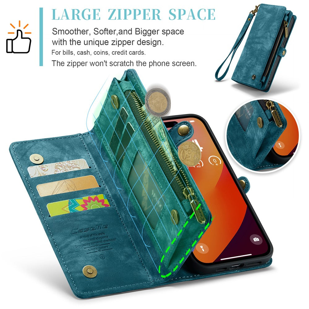 For iPhone 16 Pro Max Phone Cases CASEME 008 Leather Cover with Detachable Wallet and Strap
