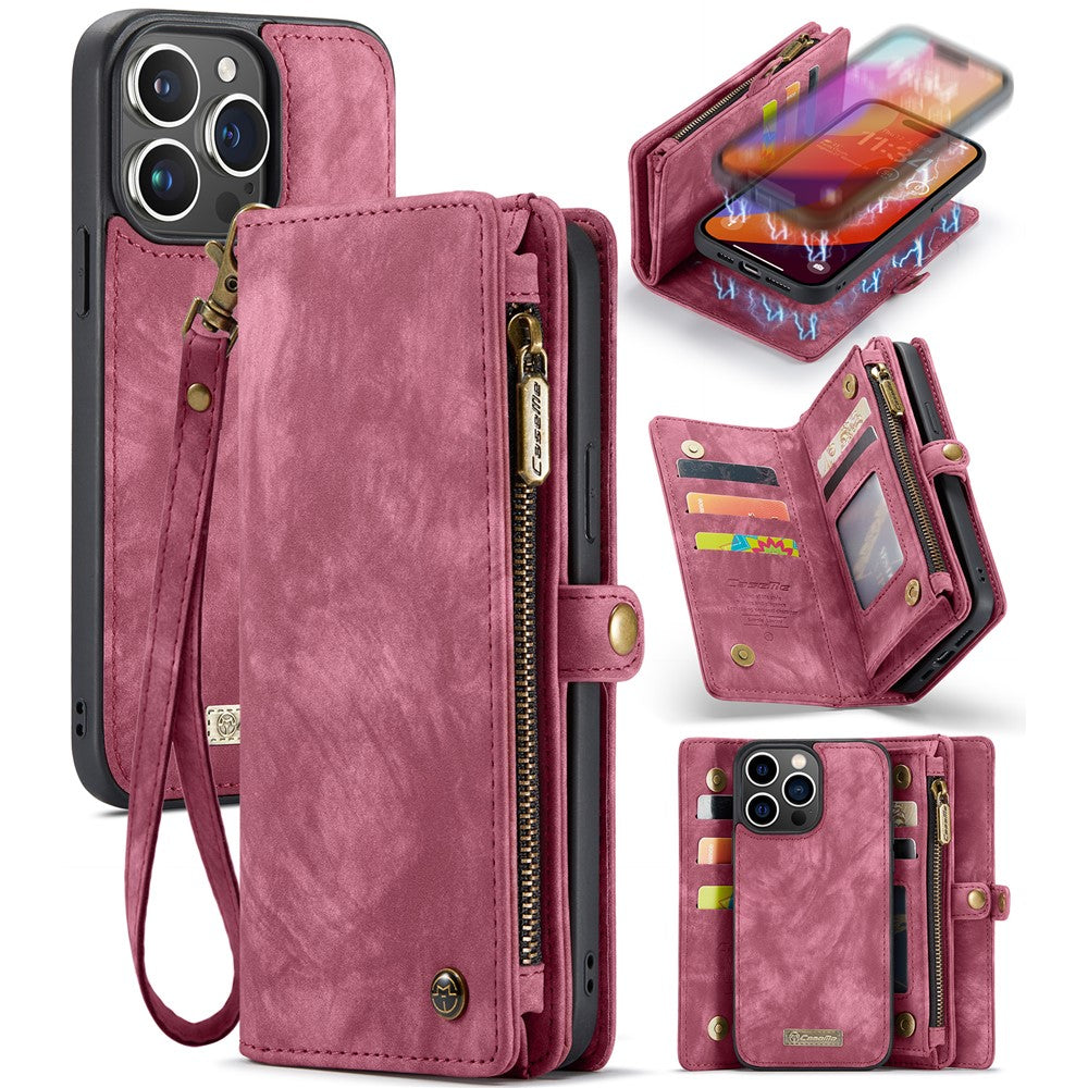 For iPhone 16 Pro Max Phone Cases CASEME 008 Leather Cover with Detachable Wallet and Strap