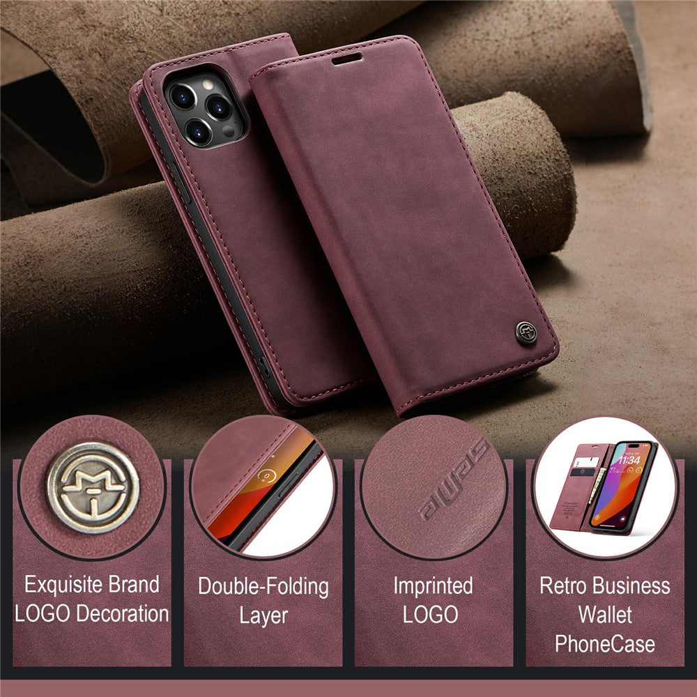 CASEME 013 Series For iPhone 16 Pro Max Case Card Holder Stand Leather Phone Cover