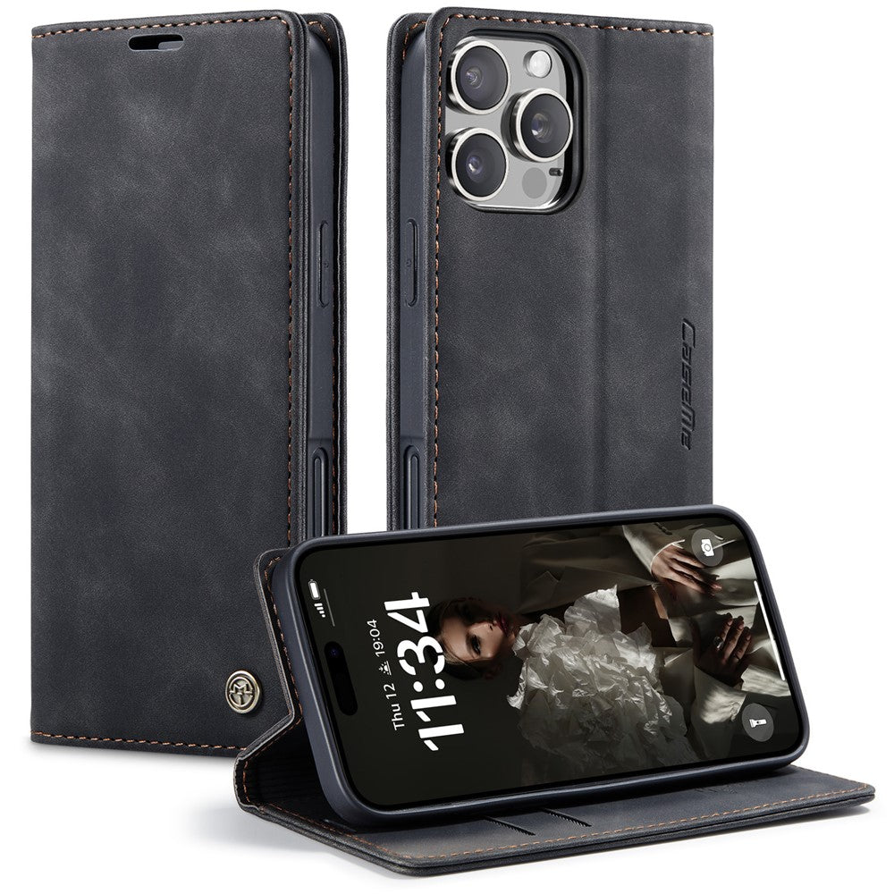 CASEME 013 Series For iPhone 16 Pro Max Case Card Holder Stand Leather Phone Cover