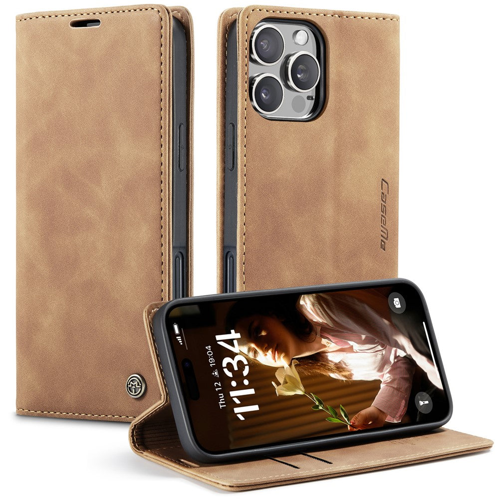 CASEME 013 Series For iPhone 16 Pro Case Card Holder Stand Leather Phone Cover