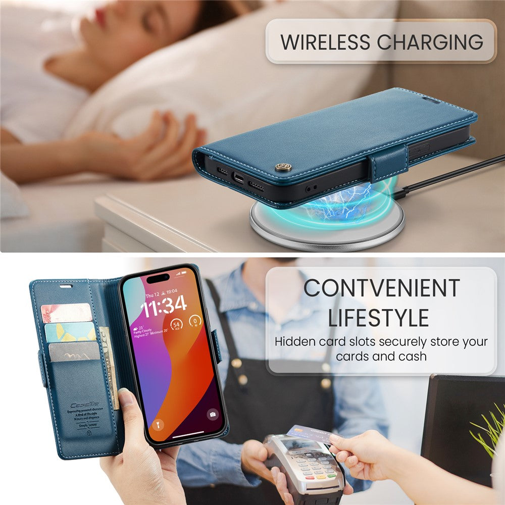 For iPhone 16 Pro Leather Case CASEME 023 RFID Blocking 3 Card Slot Mobile Cover