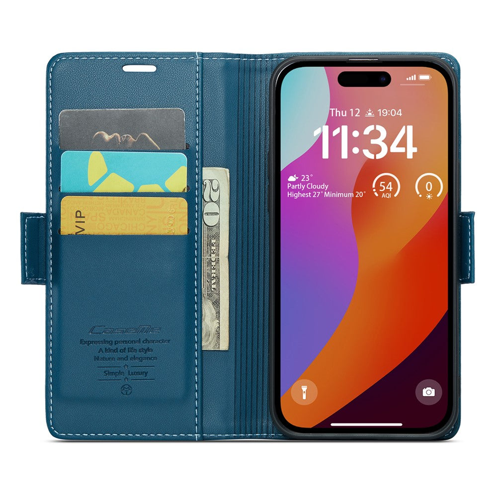 For iPhone 16 Pro Leather Case CASEME 023 RFID Blocking 3 Card Slot Mobile Cover