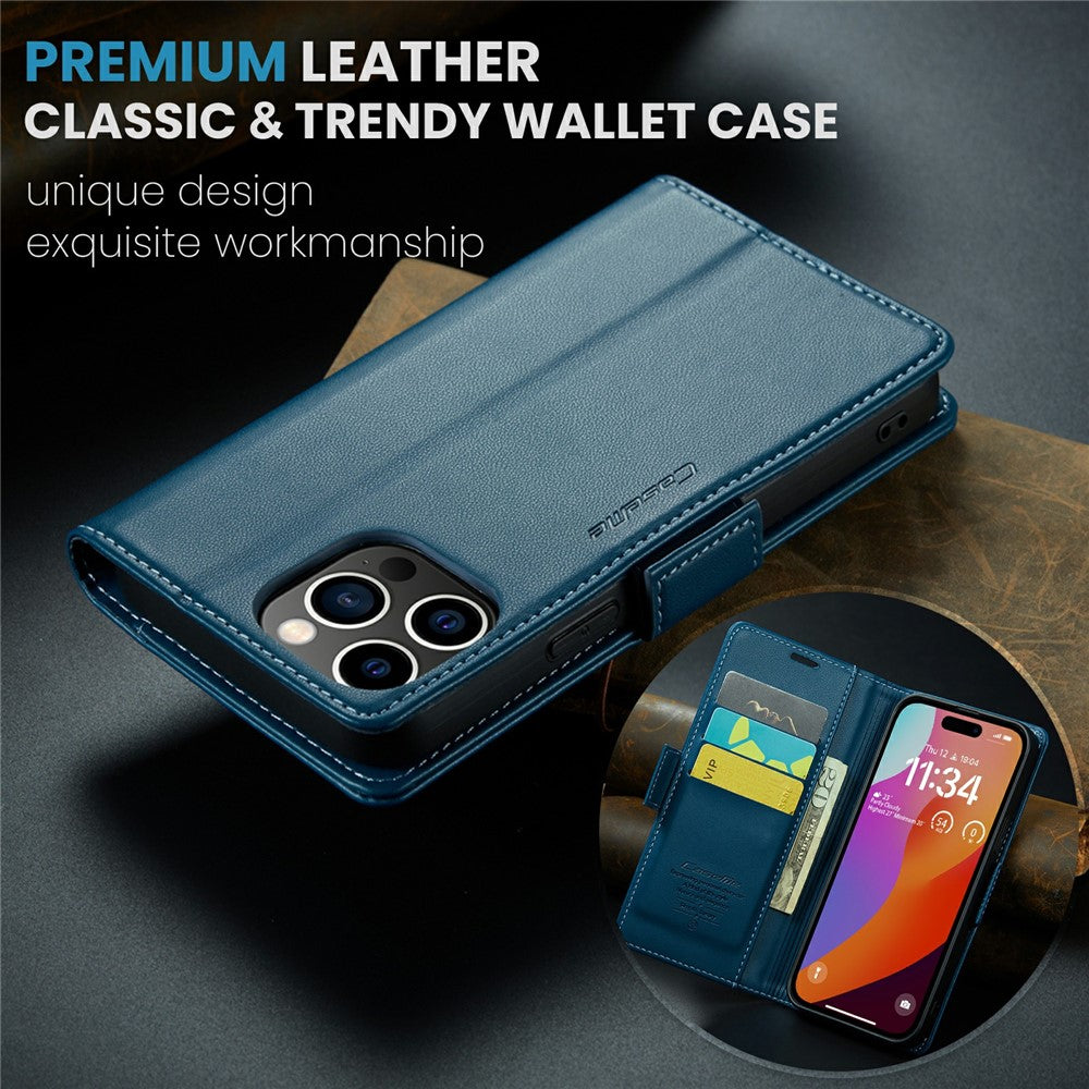 For iPhone 16 Pro Leather Case CASEME 023 RFID Blocking 3 Card Slot Mobile Cover