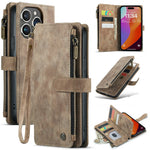 For iPhone 16 Pro Max Phone Cases with Strap CASEME C30 Zipper Multiple Card Holder PU Leather Cover