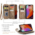 For iPhone 16 Pro Max Phone Cases with Strap CASEME C30 Zipper Multiple Card Holder PU Leather Cover