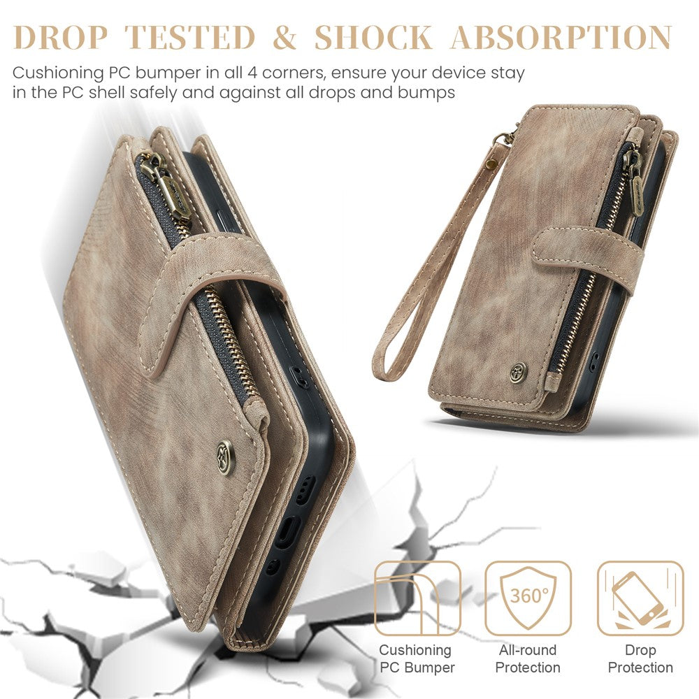 For iPhone 16 Pro Max Phone Cases with Strap CASEME C30 Zipper Multiple Card Holder PU Leather Cover