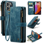 For iPhone 16 Pro Max Phone Cases with Strap CASEME C30 Zipper Multiple Card Holder PU Leather Cover