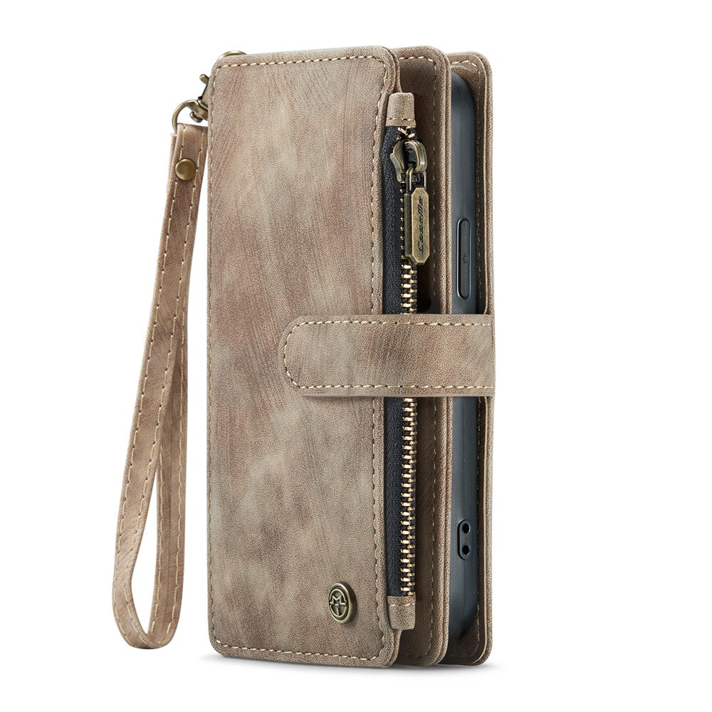 For iPhone 16 Pro Phone Cases with Strap CASEME C30 Zipper Multiple Card Holder PU Leather Cover