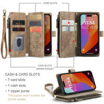 For iPhone 16 Pro Phone Cases with Strap CASEME C30 Zipper Multiple Card Holder PU Leather Cover