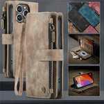 For iPhone 16 Pro Phone Cases with Strap CASEME C30 Zipper Multiple Card Holder PU Leather Cover